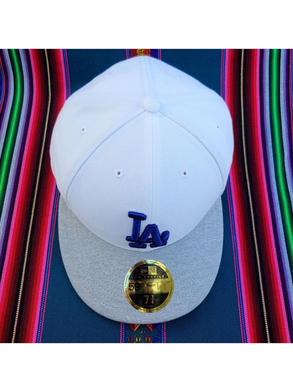 New Era Dodgers 59FIFTY Low Profile 7 3/4 Baseball Cap White Gray and Blue Logo - Picture 13 of 15